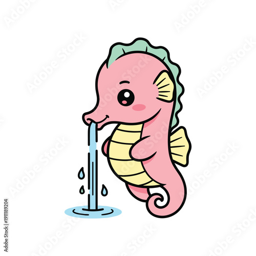 Cute cartoon seahorse holding toothbrush brushing teeth dental hygiene vector illustration