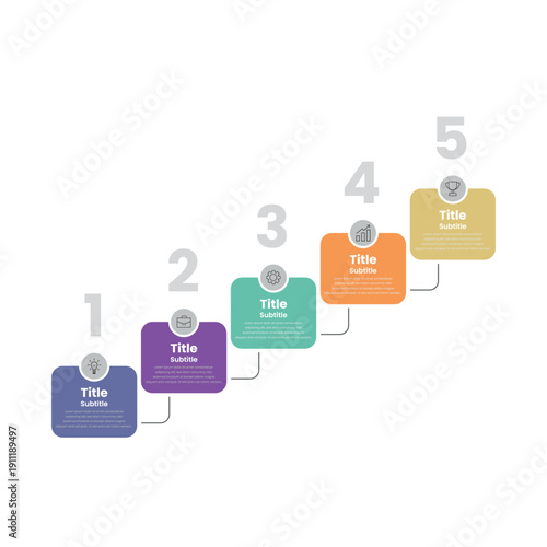 5 Step Business Timeline Infographic Template, Modern Process Flow Workflow Roadmap Design