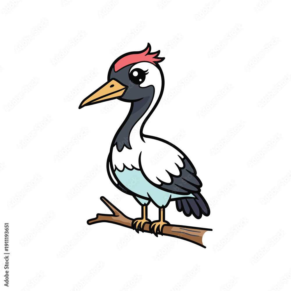 Obraz premium Colorful cartoon rooster standing on wooden perch isolated illustration vector