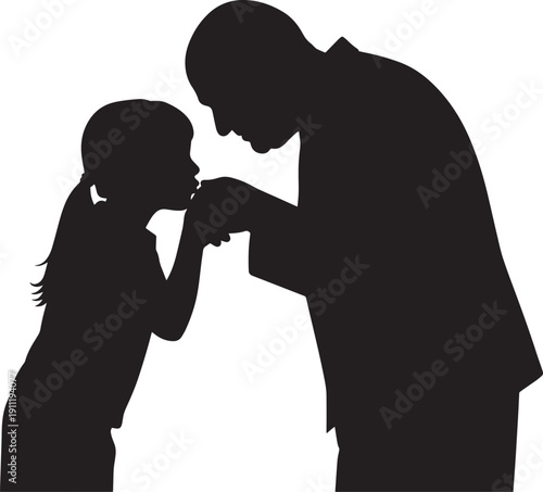 Father kissing daughter's hand in silhouette, showing love, respect and family bond on transparent background
