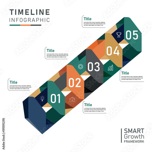 Modern 5 Step Business Timeline Infographic Template, Corporate Growth Roadmap Workflow Design