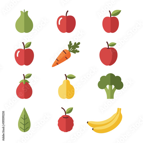 Collection of Fresh Fruits and Vegetables Icons.