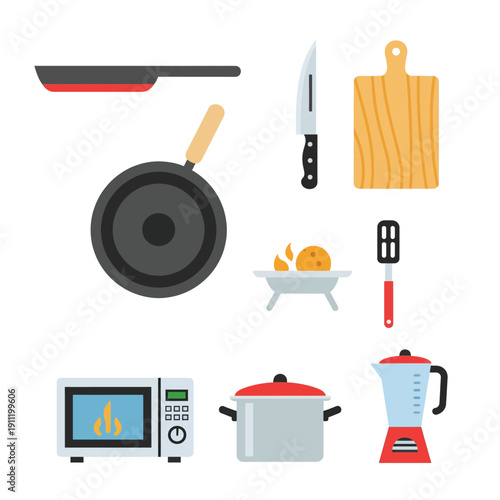 Collection of Kitchen Appliances and Utensils.