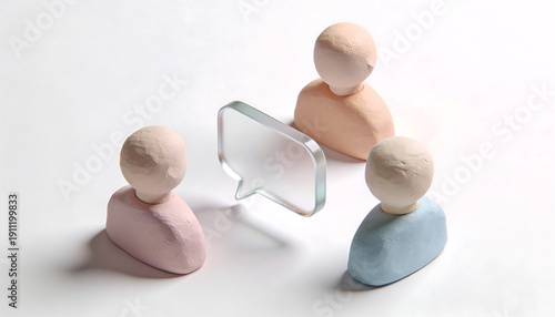 3d clay avatars group with chat bubble icon representing team communication discussion collaboration and social community support isolated on white background