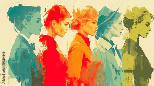 Modern composition of diverse women in contemporary pictorial style Generated with AI