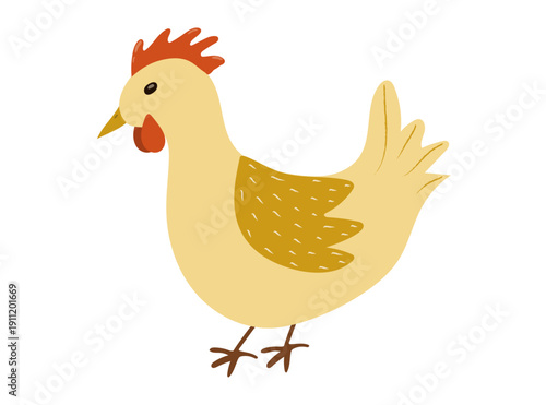 Cute hand drawn chicken vector illustration. Cartoon hen character isolated on white background. Flat simple style farm bird for logo, nursery decor, children book, organic food design.