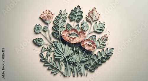 Artistic paper flower arrangement on beige backdrop for decorative projects