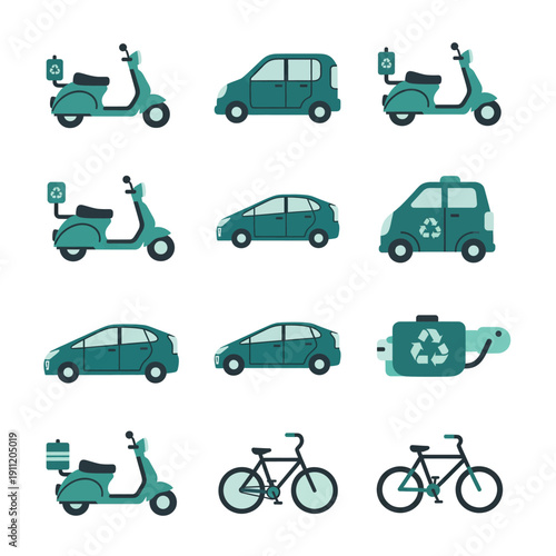 Eco-friendly transportation options including scooters cars and bicycles.