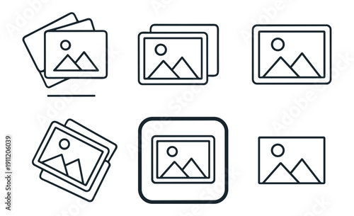 Photo image gallery icons set, picture frame placeholder vector illustration collection isolated on transparent background