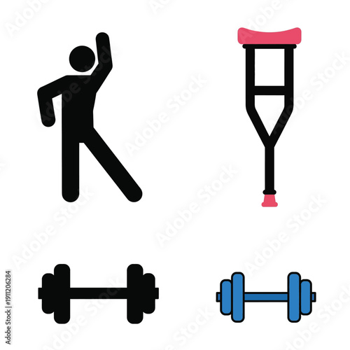 Fitness and Rehabilitation Icons Set.