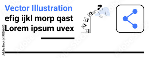 Risk assessment, collaborative planning, social media, decision-making, teamwork, communication. Person analyzing blocks labeled risk and a network-sharing icon. Risk management and communication
