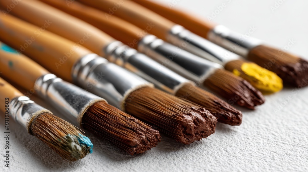 Fototapeta premium Smeared paintbrushes showcasing a creative artist's vibrant palette