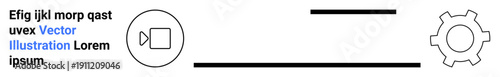Camera icon, gear symbol, horizontal lines, and placeholder text. Ideal for UI design, digital tools, customization, software settings, workflow concepts online platforms and simple landing page