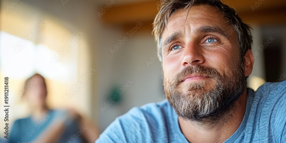 Fototapeta premium Engaging conversation between a bearded man and his podcast interviewer
