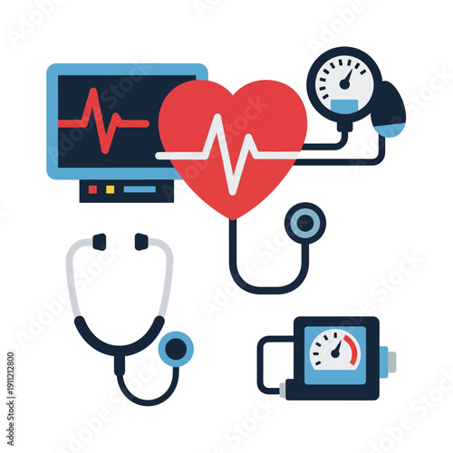 Medical Equipment Heartbeat Monitor Stethoscope Blood Pressure Cuff.