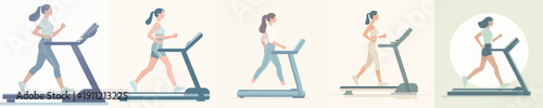 Vector Illustration of a Woman Running on a Treadmill