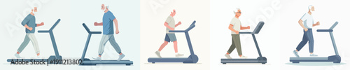 Vector Illustration of a Elderly Man Running on a Treadmill