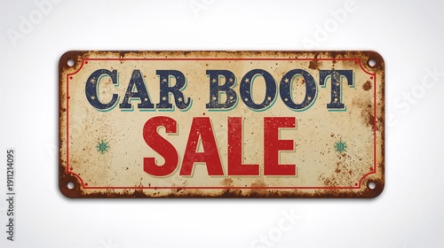 Vintage car boot sale sign isolated on white