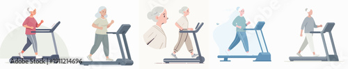 Vector Illustration of a Elderly Man Running on a Treadmill