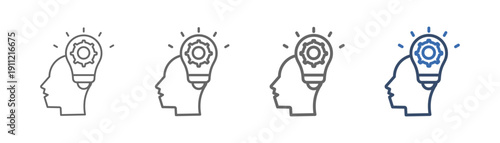 
outline icon set of smart technology with head, light bulb and gear design