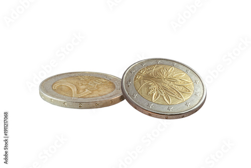 Two French 2 euro coins. One shows the 