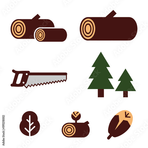 Set of Woodworking and Forest Icons.