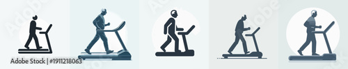 Silhouette Vector Illustration of a Elderly Person Running on a Treadmill