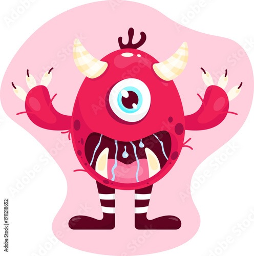 A cute little monster sometimes scares children, but is very kind and wants to be friends, vector illustration