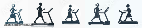 Silhouette Vector Illustration of a Elderly Person Running on a Treadmill
