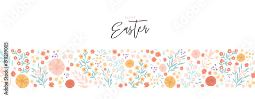 Fancy handdrawn floral Easter background with space for text, vector illustration.