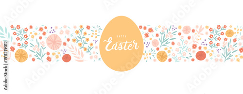 Fancy handdrawn floral Easter background with space for text, vector illustration.