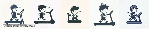 Silhouette Vector Illustration of a Cute Kids Running on a Treadmill