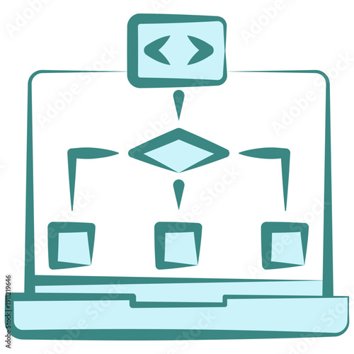 Algorithm Flow Hand Drawn Dual Tone Color Icon, Mini Illustration For Modern Concept, Ui, Ux Web And App Development. Related To Seo And Online Marketing.
