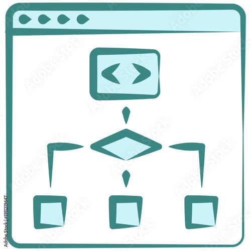 Algorithm Flow Hand Drawn Dual Tone Color Icon, Mini Illustration For Modern Concept, Ui, Ux Web And App Development. Related To Seo And Online Marketing.