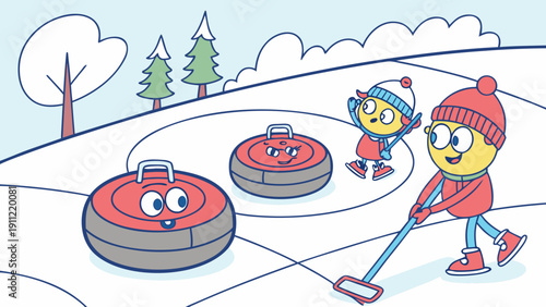 Cartoon ice hockey player, colorful uniform, intense movement.