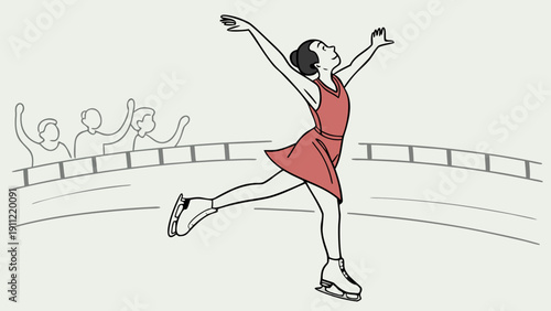 Cartoon ice skater performing an artistic jump, focused expression.