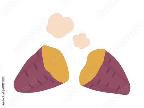 Warm Baked Sweet Potato Cut Open with Fluffy Steam