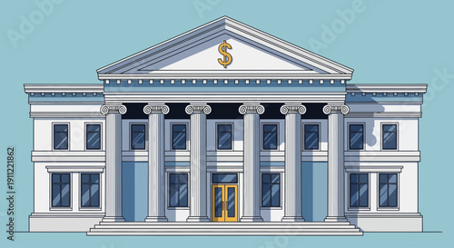 Classic Greek Style Government Building Illustration.