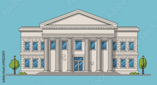 Classic White Government Building with Columns.