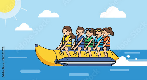 Group of People Riding Inflatable Boat.