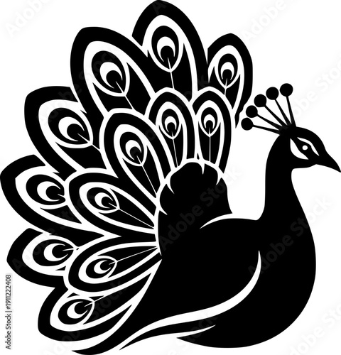 peacock - black and white isolated icon - vector illustration
