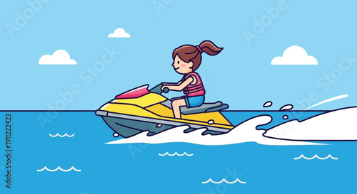 Woman Riding Yellow Jet Ski on Water.