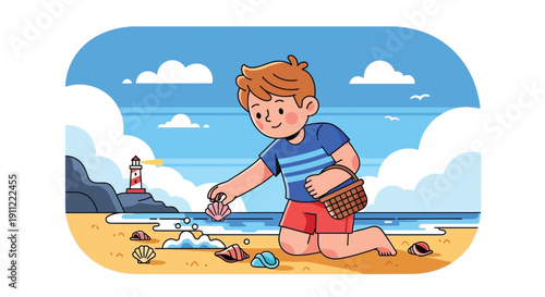 Young Boy Building Sandcastle on Beach 1.