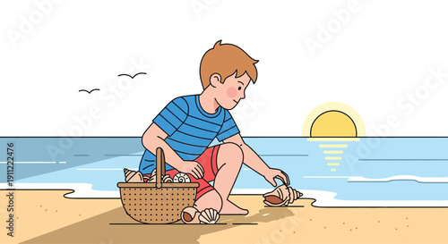 Young Boy Building Sandcastle on Beach 3.