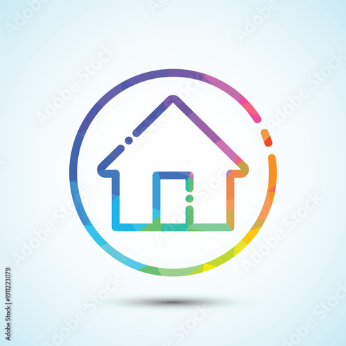 Rainbow colored house icon in a circle