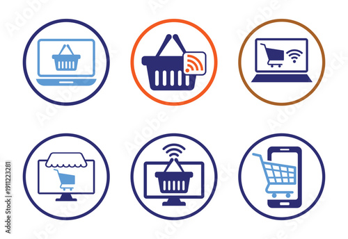 Ecommerce icons set for online shopping and digital marketing services