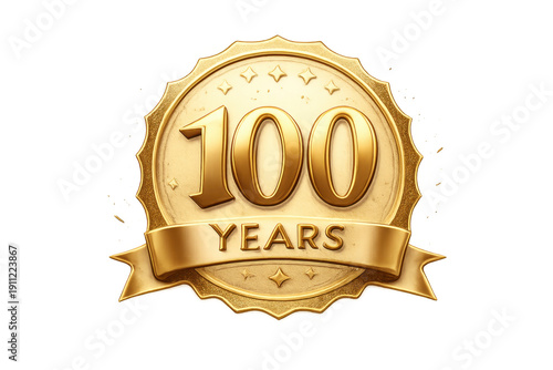 Golden 100 years anniversary emblem celebrating centennial establishment
