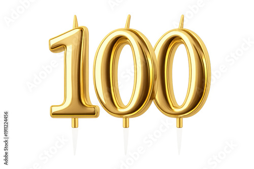 Golden 100 number candle for celebrating a milestone