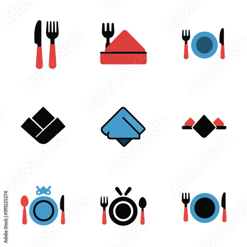 Set of Icons Representing Dining and Table Settings.