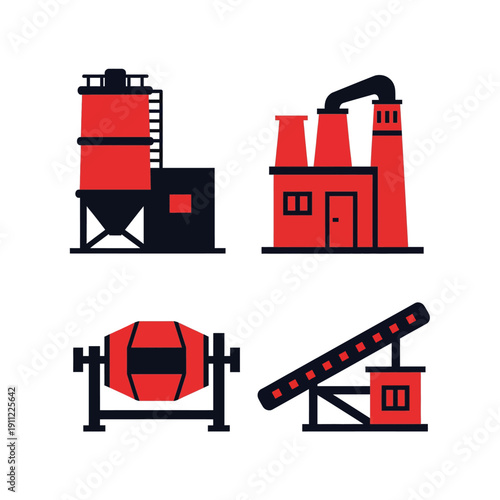 Set of Industrial Construction Equipment Icons.
